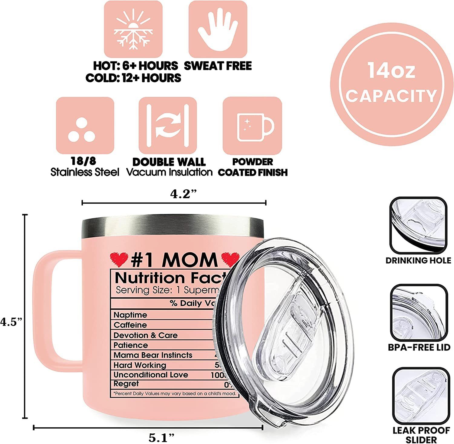 Gifts for Mom from Daughter Son Kids – Mom Gifts on Christmas – Mom Birthday Gifts – Birthday Gifts for Mom – Mom Nutrition Mug Birthday – Novelty Present for Mom – Mother Gifts 14 oz, Light Pink