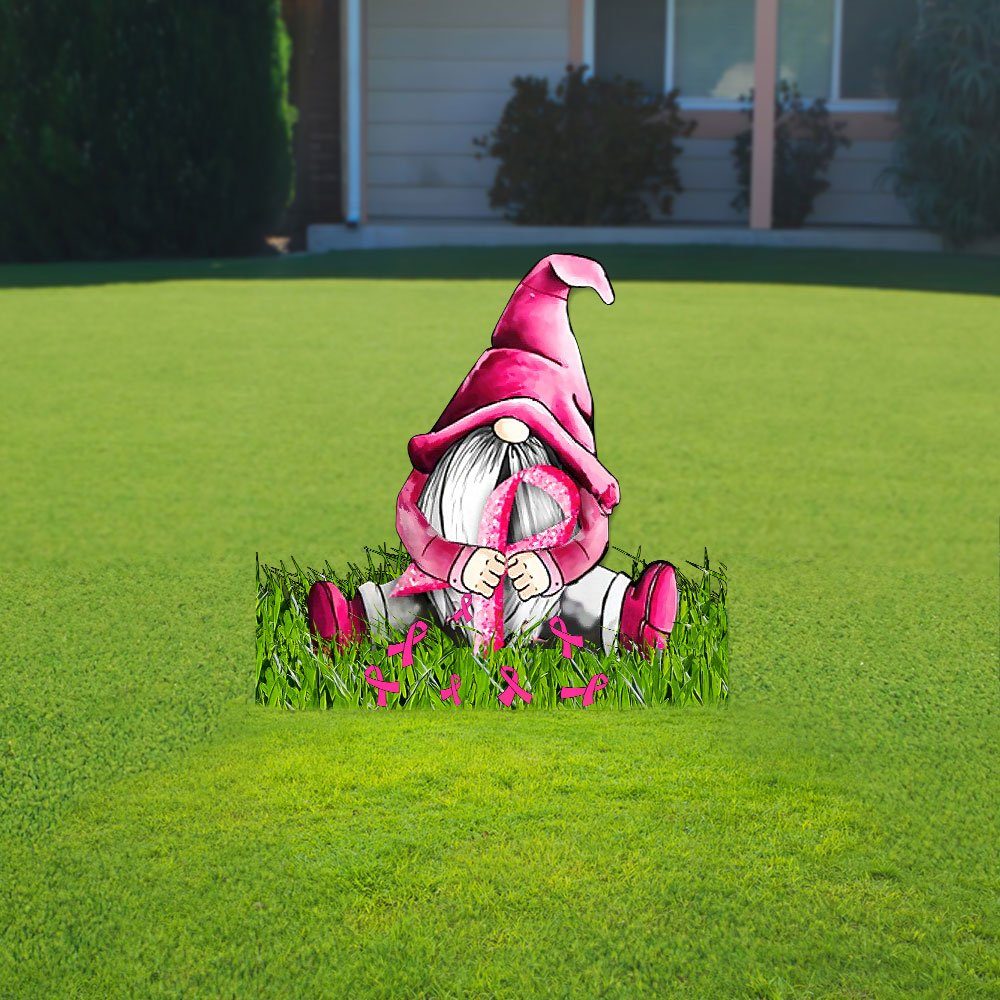 Gnome Breast Cancer Awareness Garden Metal Sign TRN1154F