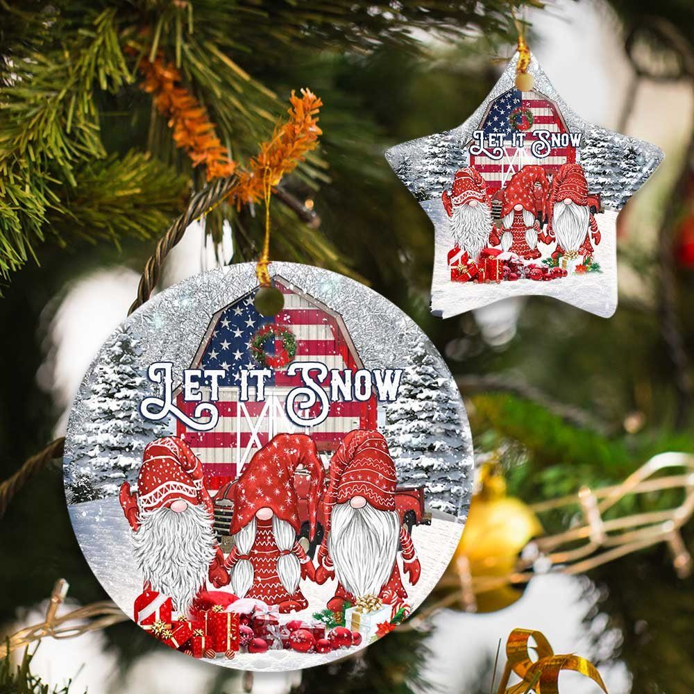 Gnomes. Let It Snow Christmas Ceramic Ornament