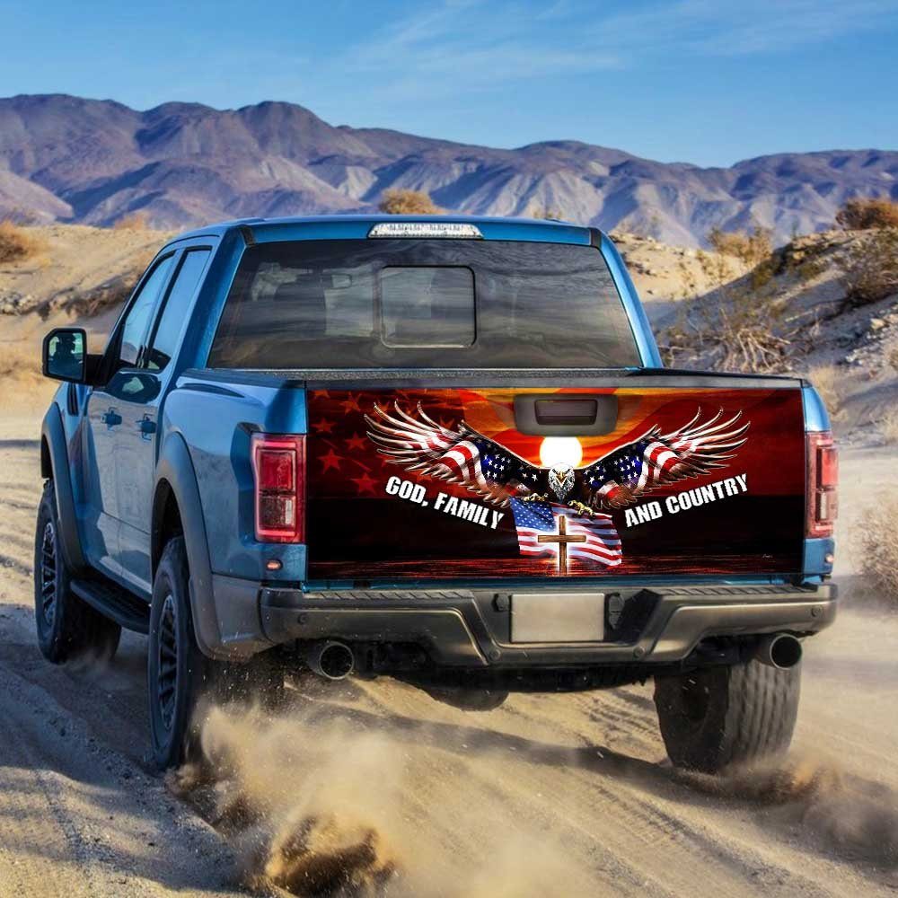 God, Family And Country American Eagle Truck Tailgate Decal Sticker Wrap THH3176TD