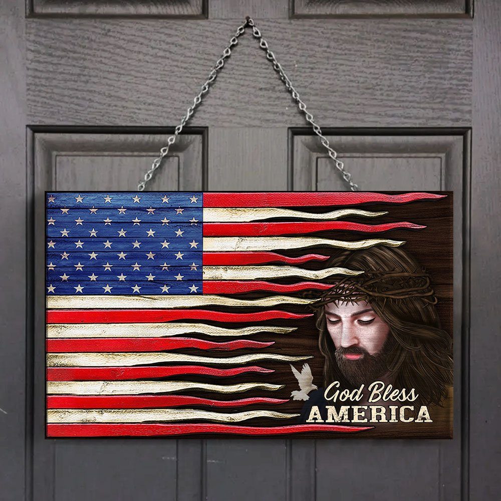 God Bless America Rectangle Wooden Sign MLH1784WD