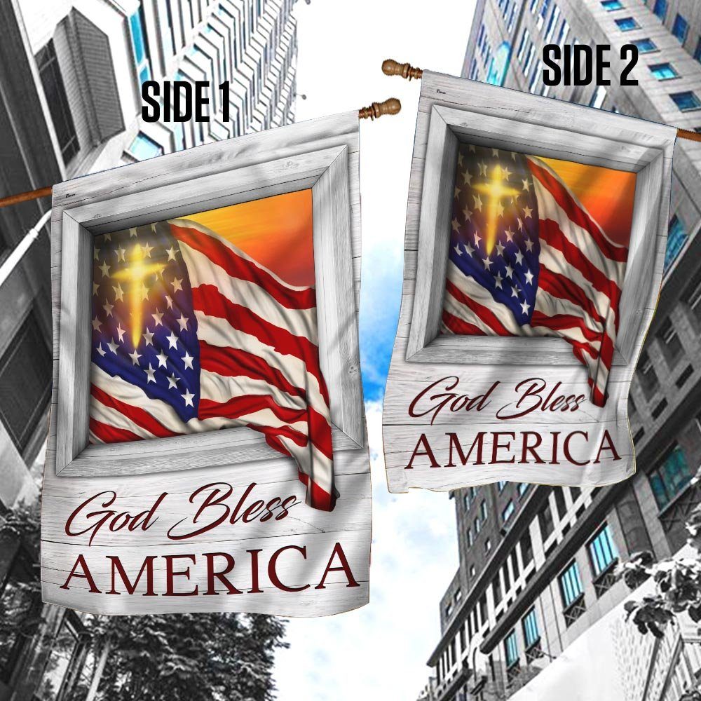 God Bless America Sunset Flying Flag God Bless America Sunset Flying Flag