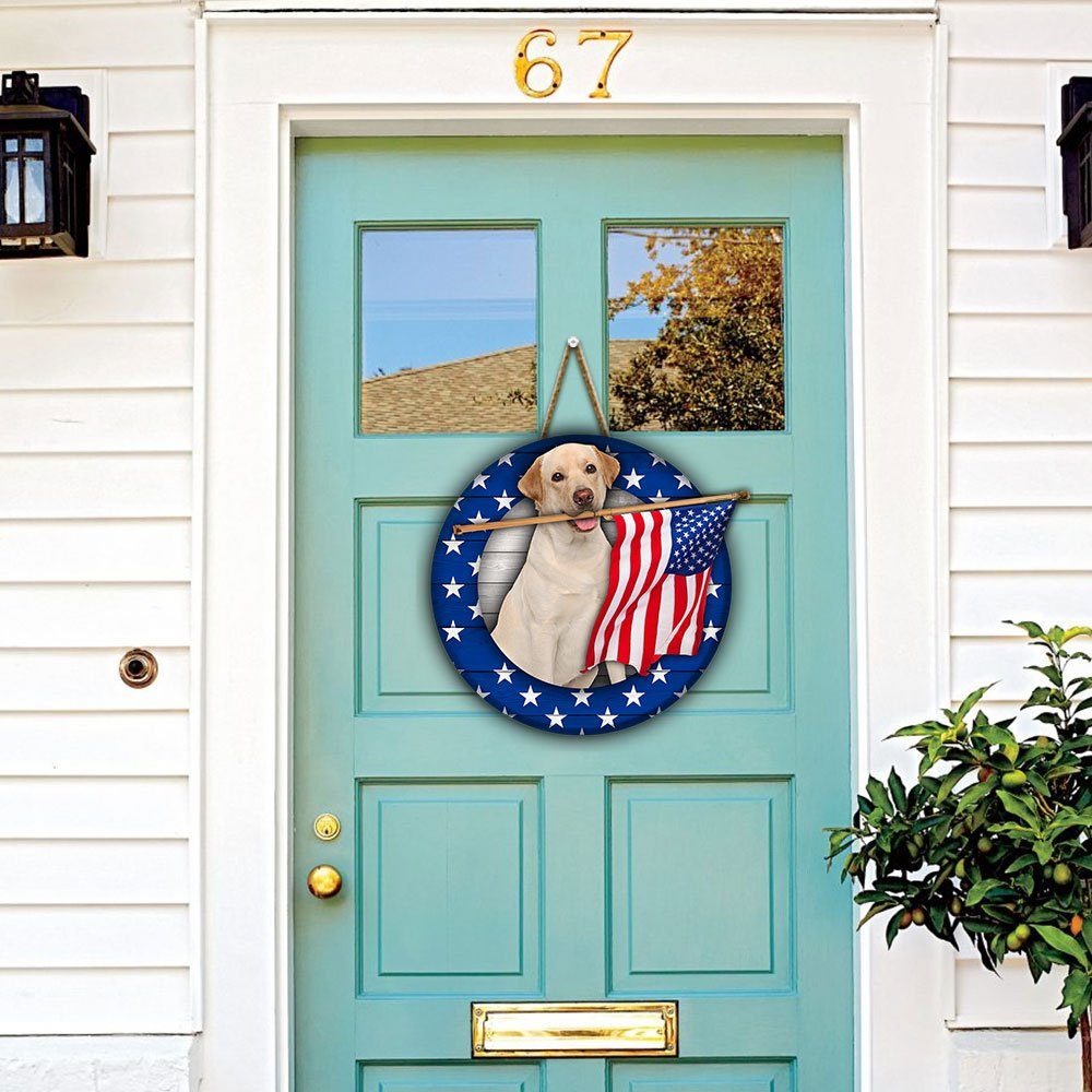 God Bless America Yellow Labrador Retriever Wooden Sign QNK21WD