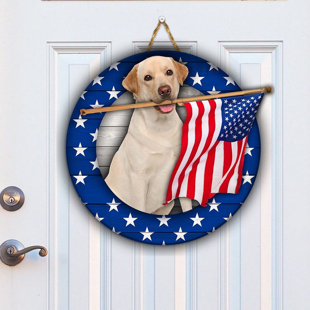 God Bless America Yellow Labrador Retriever Wooden Sign QNK21WD