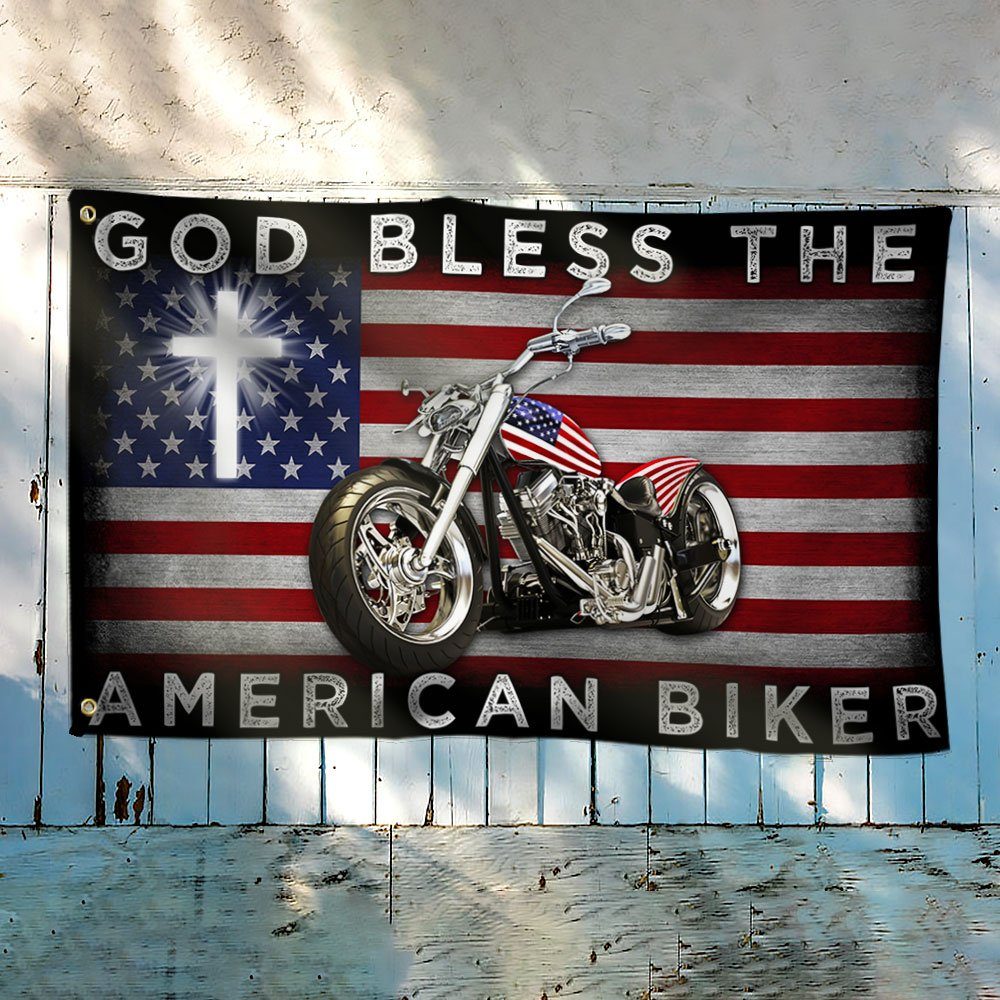 God Bless The American Biker Motorcycle Grommet Flag LHA2156GF