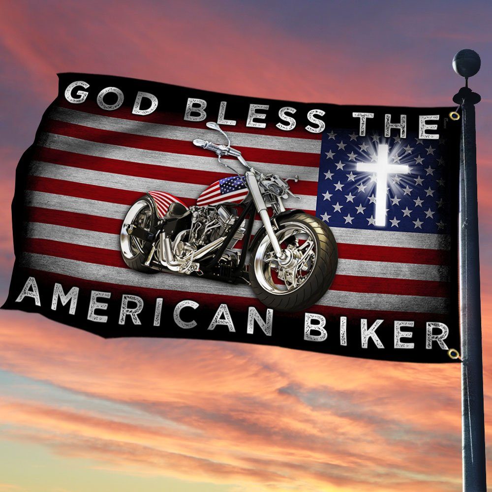 God Bless The American Biker Motorcycle Grommet Flag LHA2156GF