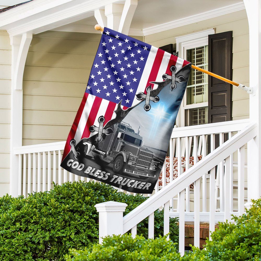 God Bless Trucker American U.S. Flag