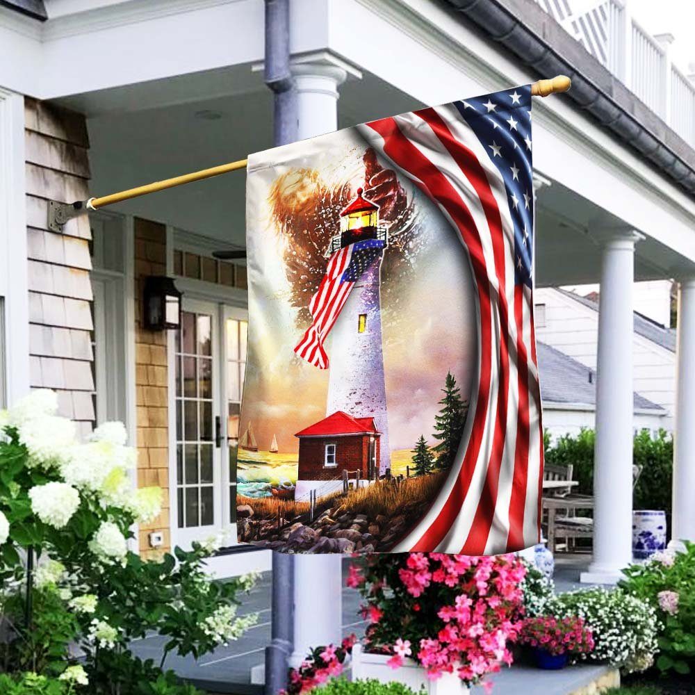 God Is My Light. Lighthouse American Flag THH3142Fv2