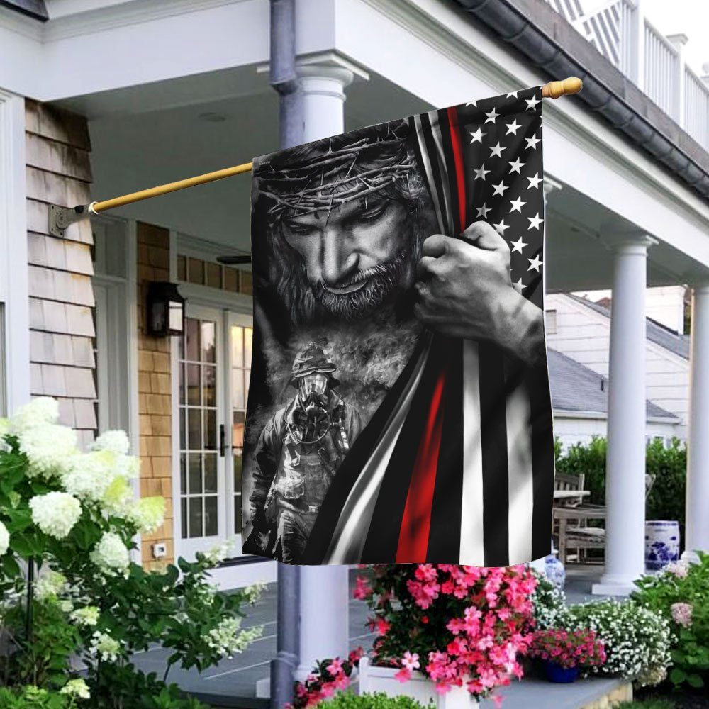 God Jesus Firefighter Flag