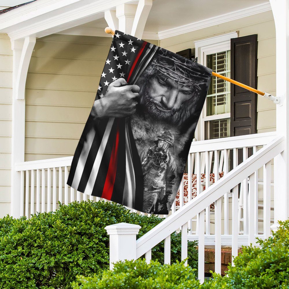 God Jesus Firefighter Flag