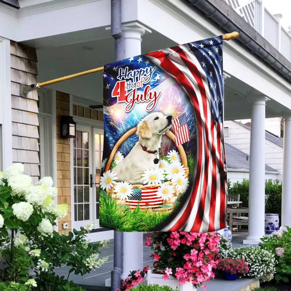 Golden Retrieve. Happy 4th Of July Flag