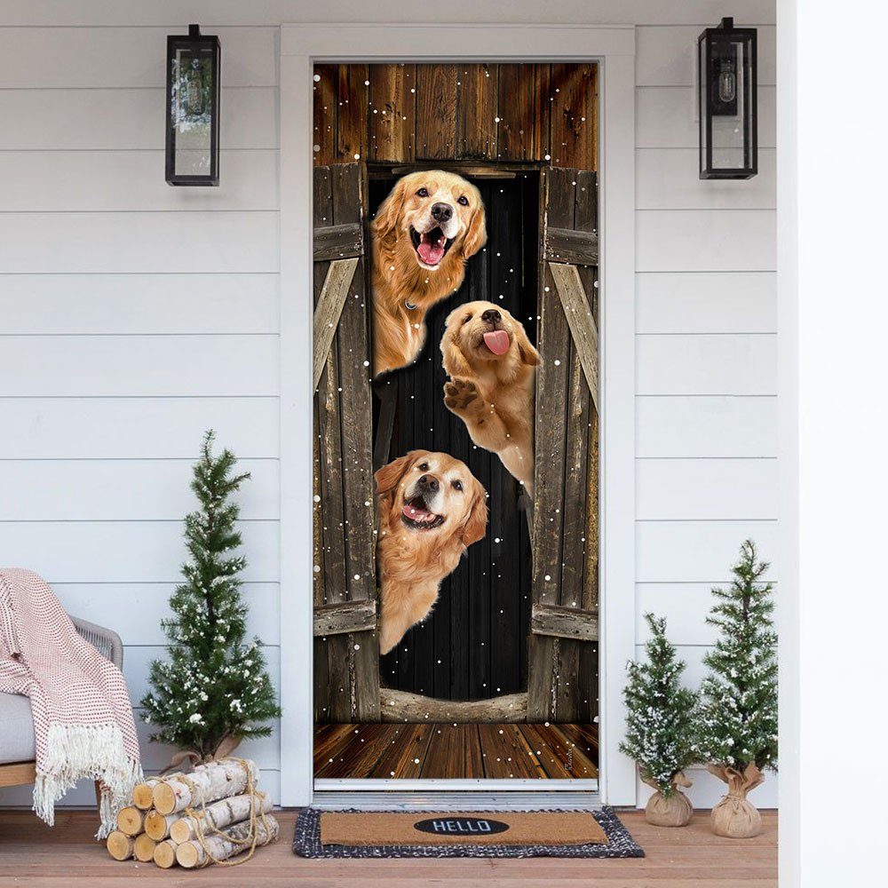 Golden Retriever Happy Farmhouse Door Cover