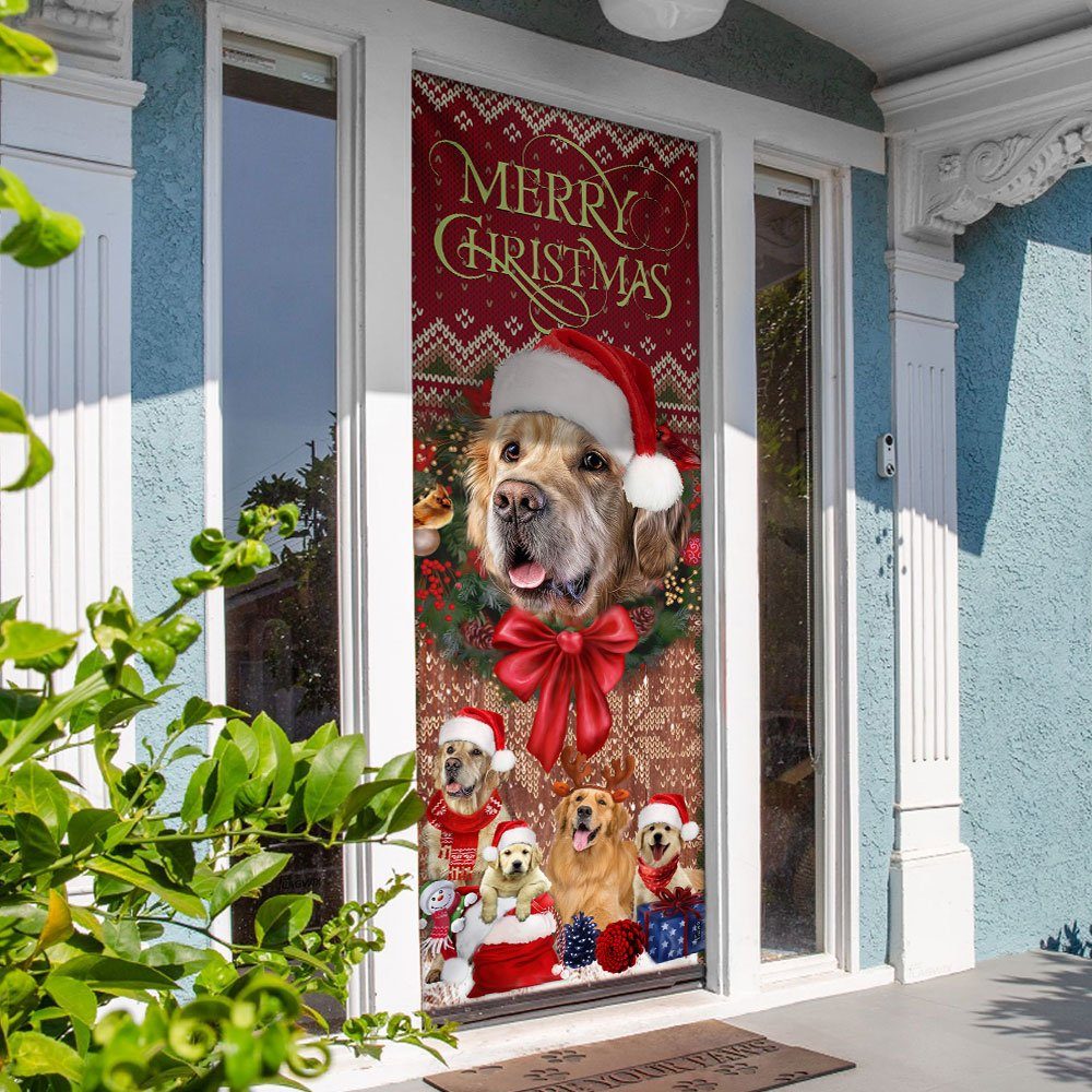 Golden Retriever Happy House Christmas Door Cover Golden Retriever Happy House Christmas Door Cover