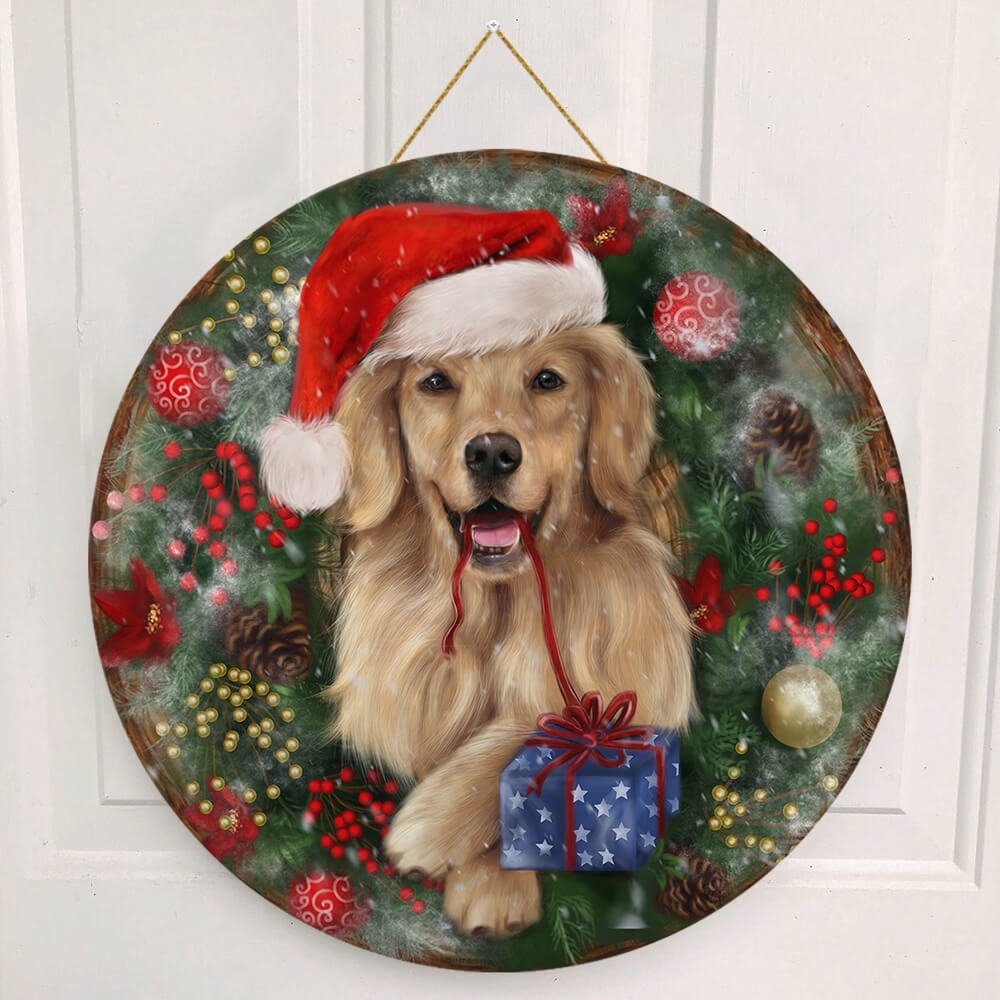 Golden Retriever Merry Christmas Wooden Sign PN503WS