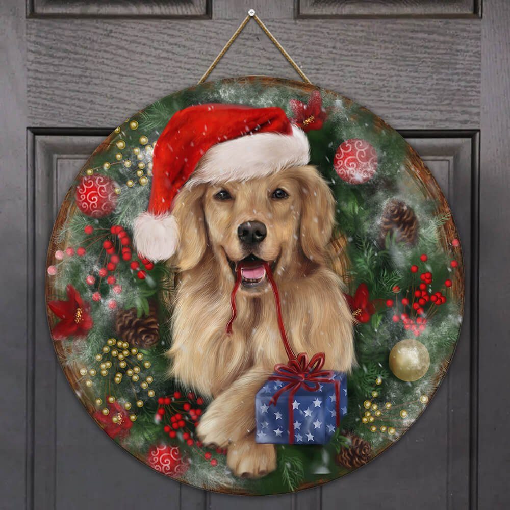 Golden Retriever Merry Christmas Wooden Sign PN503WS