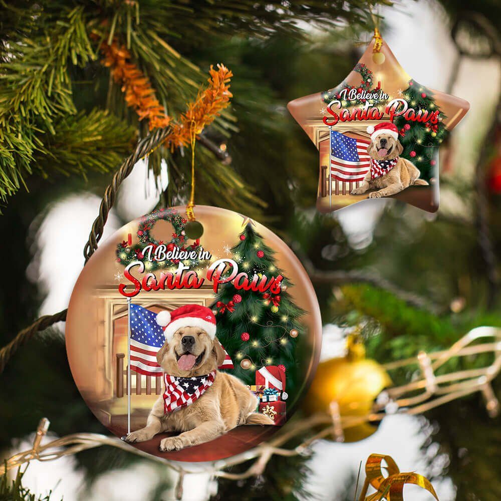Golden Retriever Santa Paws Ceramic Ornament