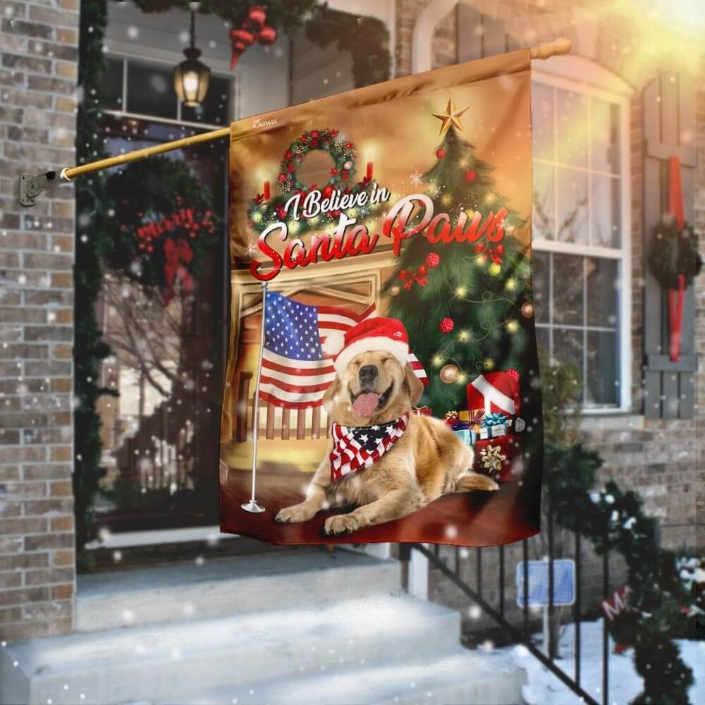 Golden Retriever Santa Paws Merry Christmas Flag