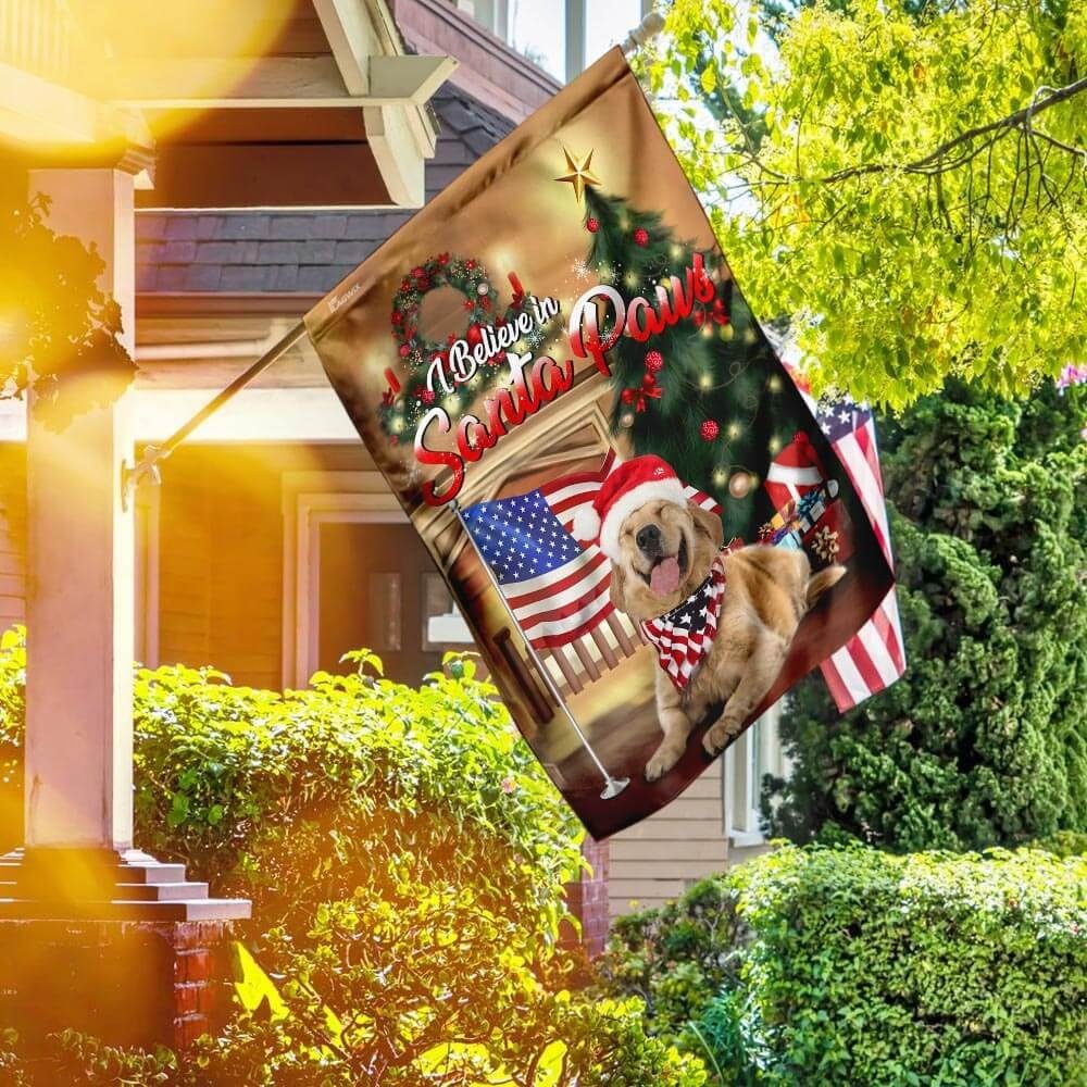 Golden Retriever Santa Paws Merry Christmas Flag