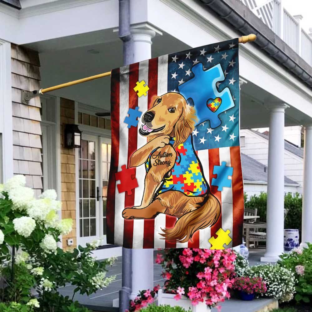 Golden Retriever Strong Autism Awareness Flag