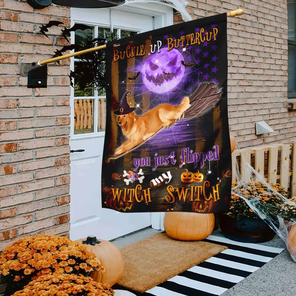 Golden Retriever Witch Switch Halloween Flag