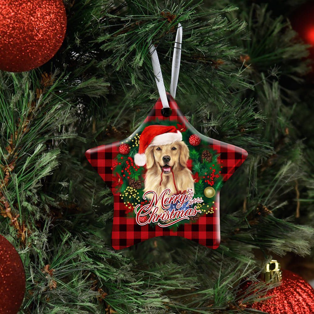 Golden Retriever Wreath Christmas Ceramic Ornament