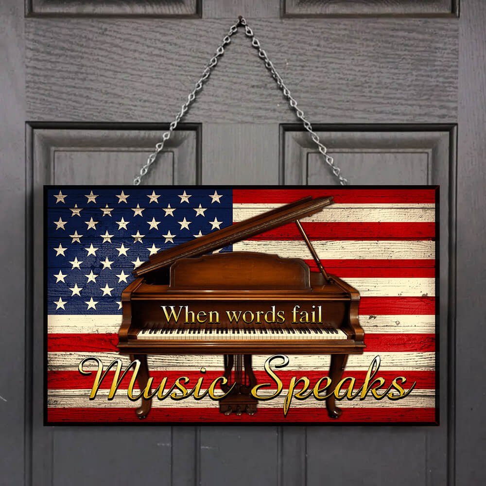 Grand Piano Rectangle Wooden Sign Music Speaks ANT172WDv1