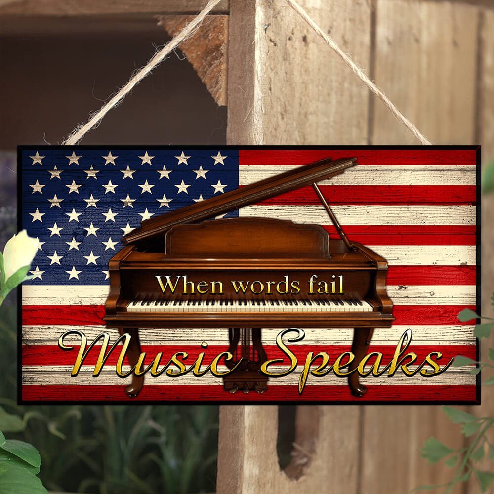 Grand Piano Rectangle Wooden Sign Music Speaks ANT172WDv1