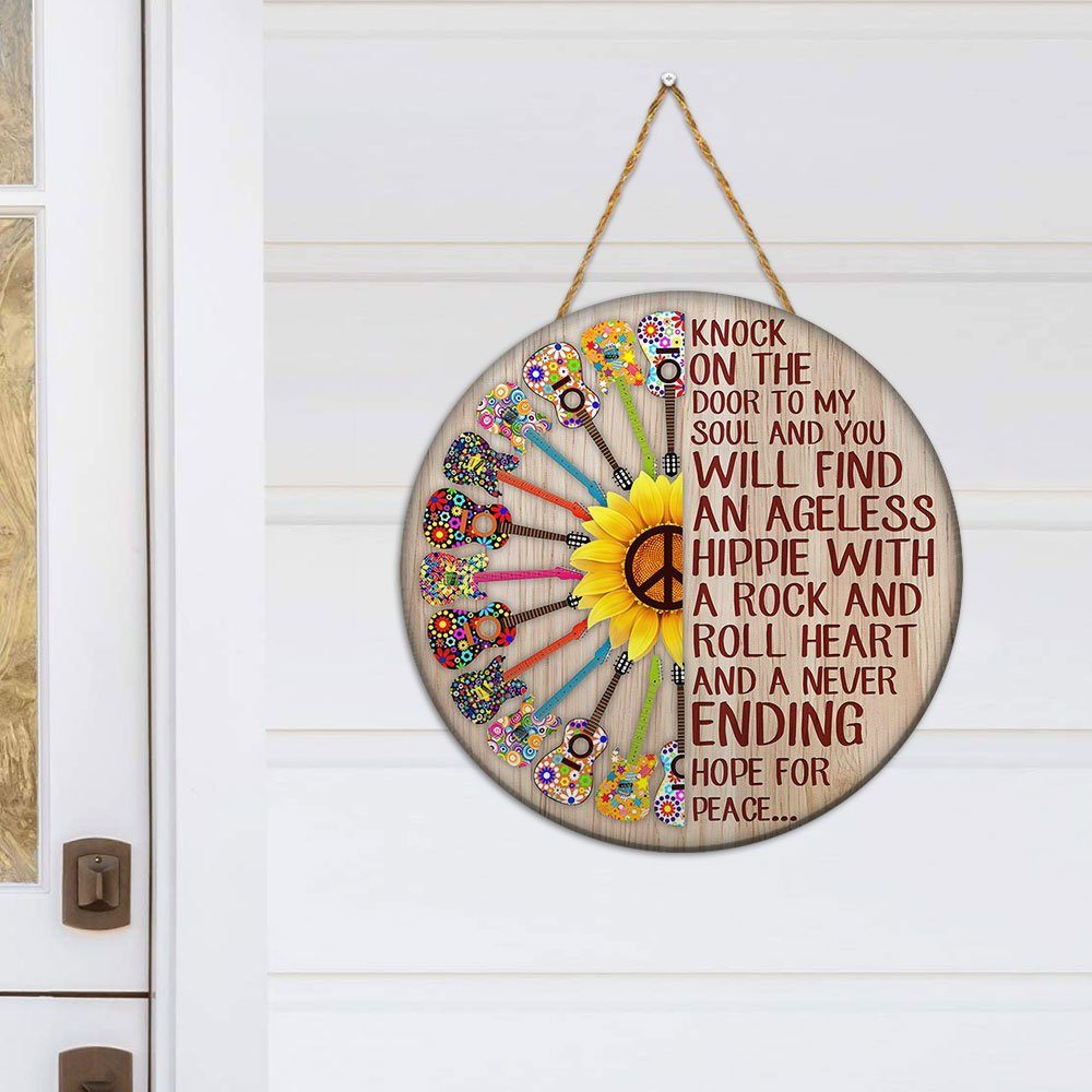 Guitars Hippie Round Wooden Sign Knock On The Door To My Soul QNK861WD Guitars Hippie Round Wooden Sign Knock On The Door To My Soul QNK861WD