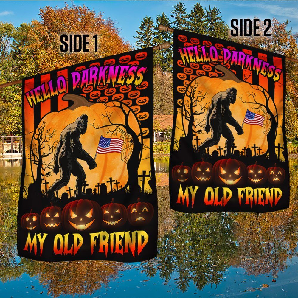 Halloween Bigfoot Hello Darkness My Old Friend Flag MLN558F