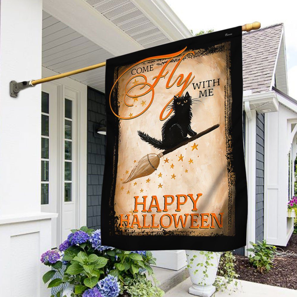 Halloween Flag Come Fly With Me Cat Flag TRL1306F