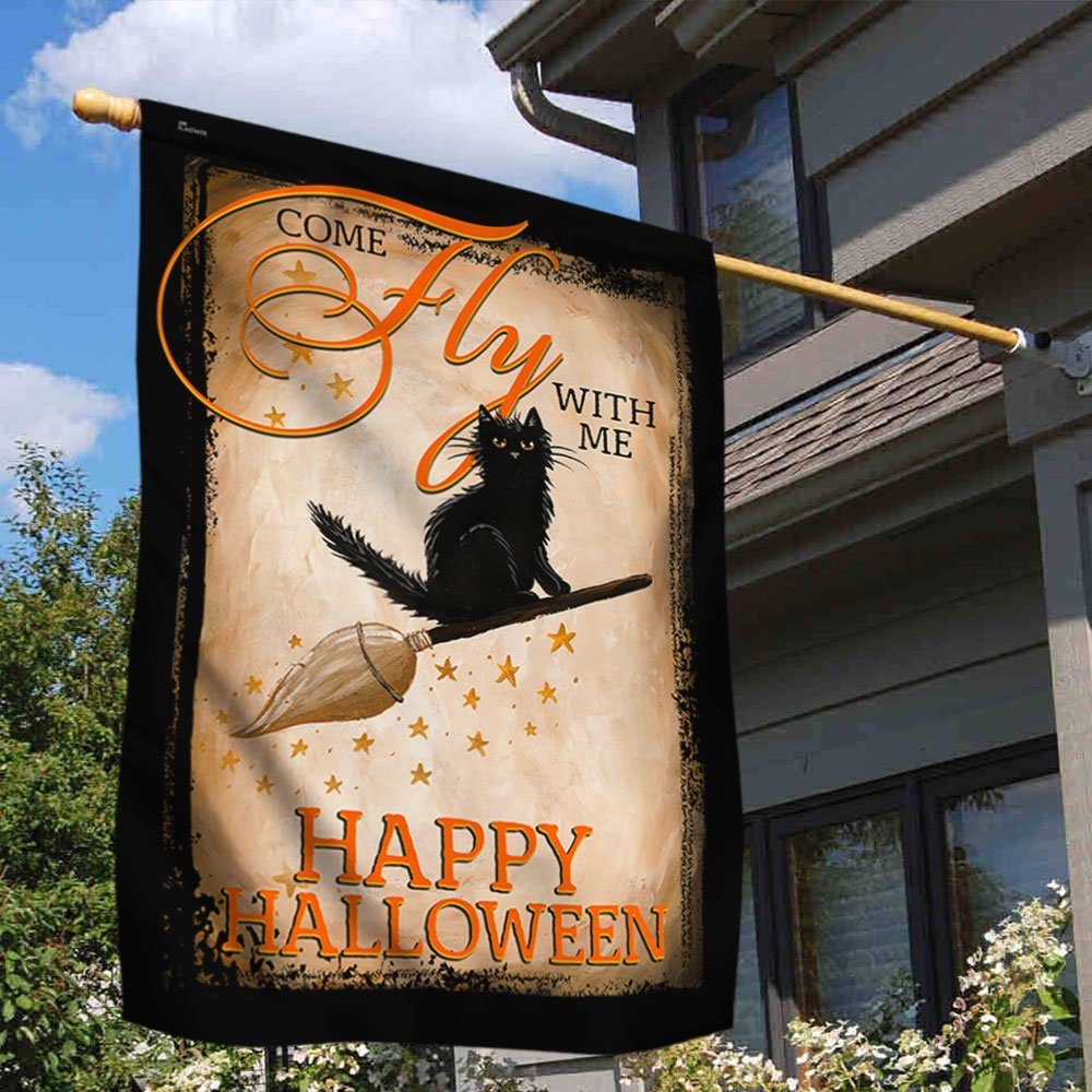 Halloween Flag Come Fly With Me Cat Flag TRL1306F