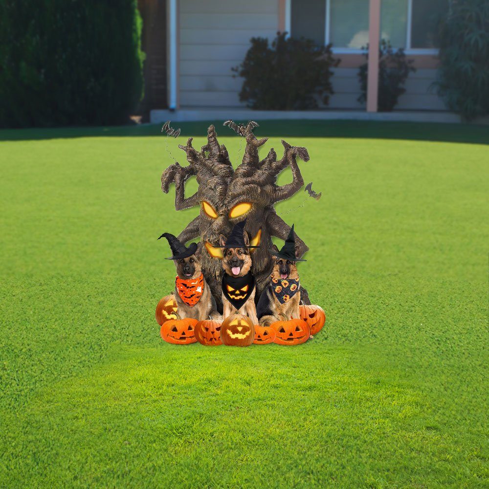 Halloween Garden Metal Sign German Shepherds Under Spooky Tree DDH2767MS