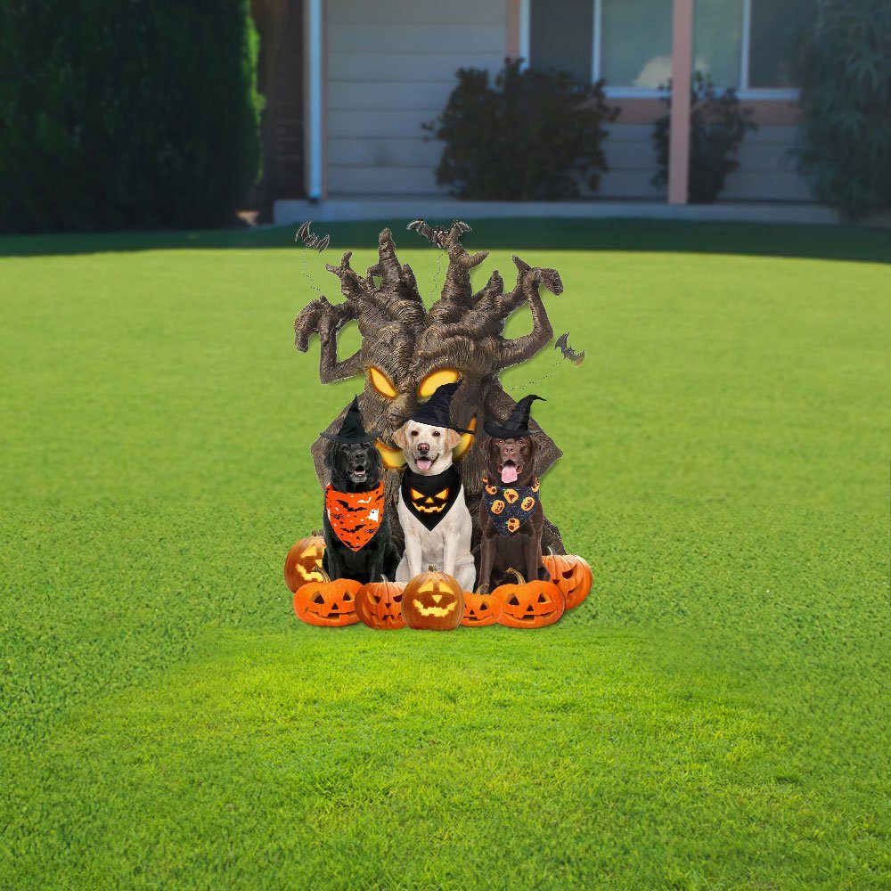 Halloween Garden Metal Sign Labrador Retrievers Under Spooky Tree DDH2767MSv1