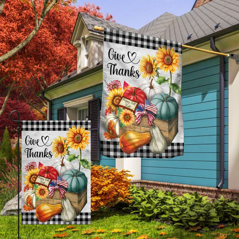 Halloween Pumpkin Give Thanks Happy Fall Y’all Thanksgiving Halloween Flag MLN548F