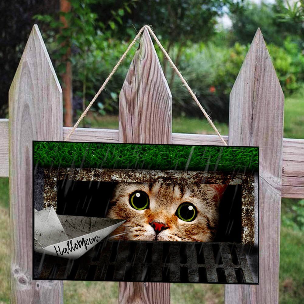 Halloween Rectangle Wooden Sign kITty Cat ANT184WD
