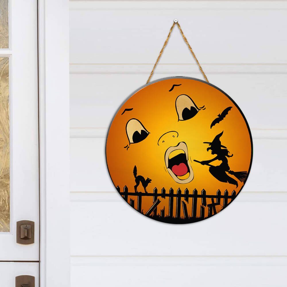 Halloween Round Wooden Sign Moon Vintage NTB186WD