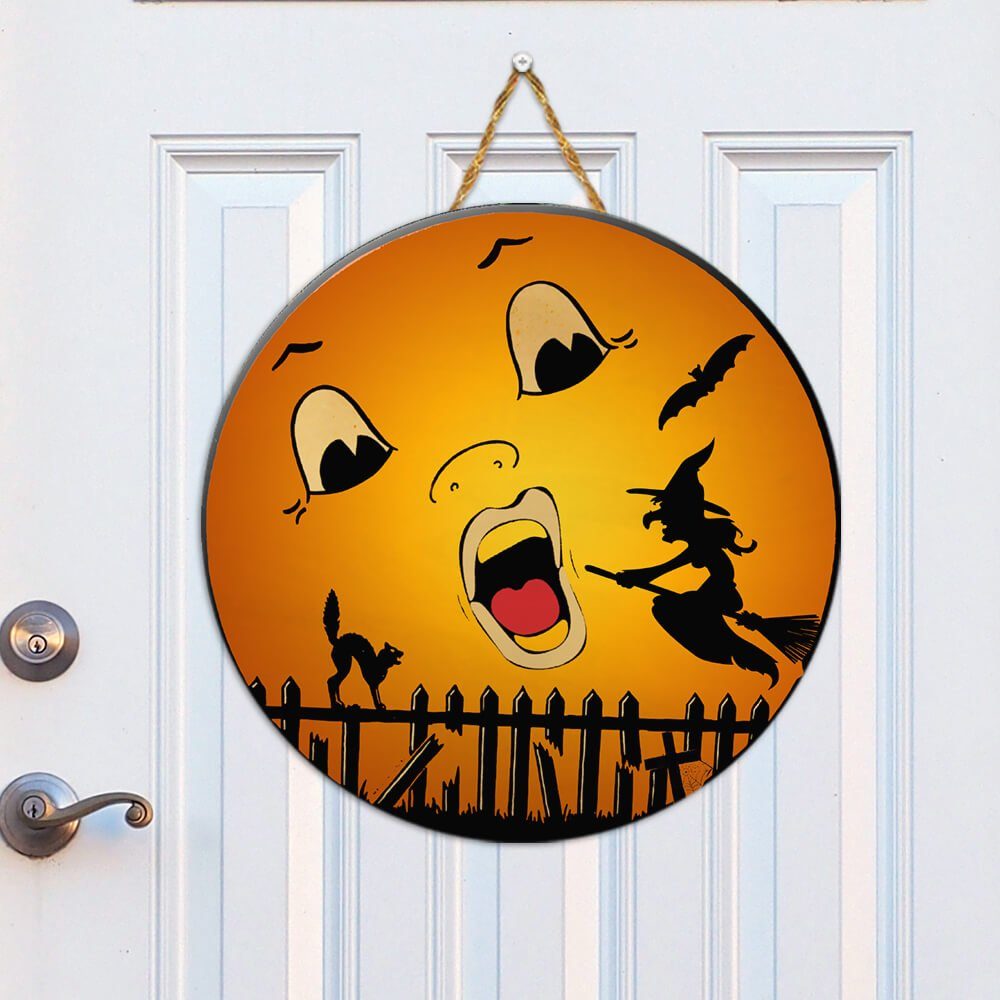 Halloween Round Wooden Sign Moon Vintage NTB186WD