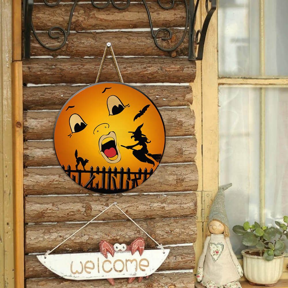Halloween Round Wooden Sign Moon Vintage NTB186WD