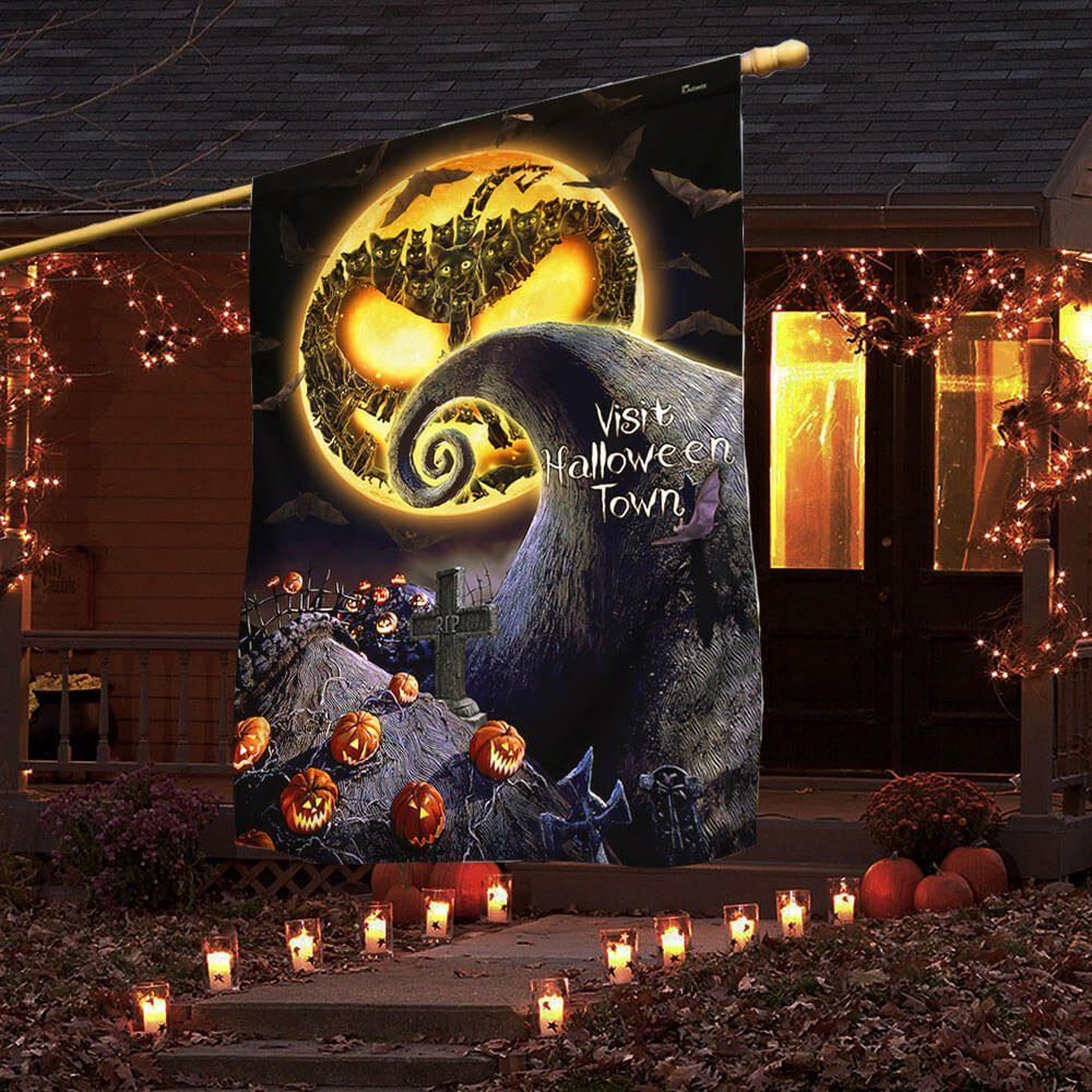 Halloween Town Pumpkin Patch Flagwix™ Halloween Town Flag Black Cat THB3273F