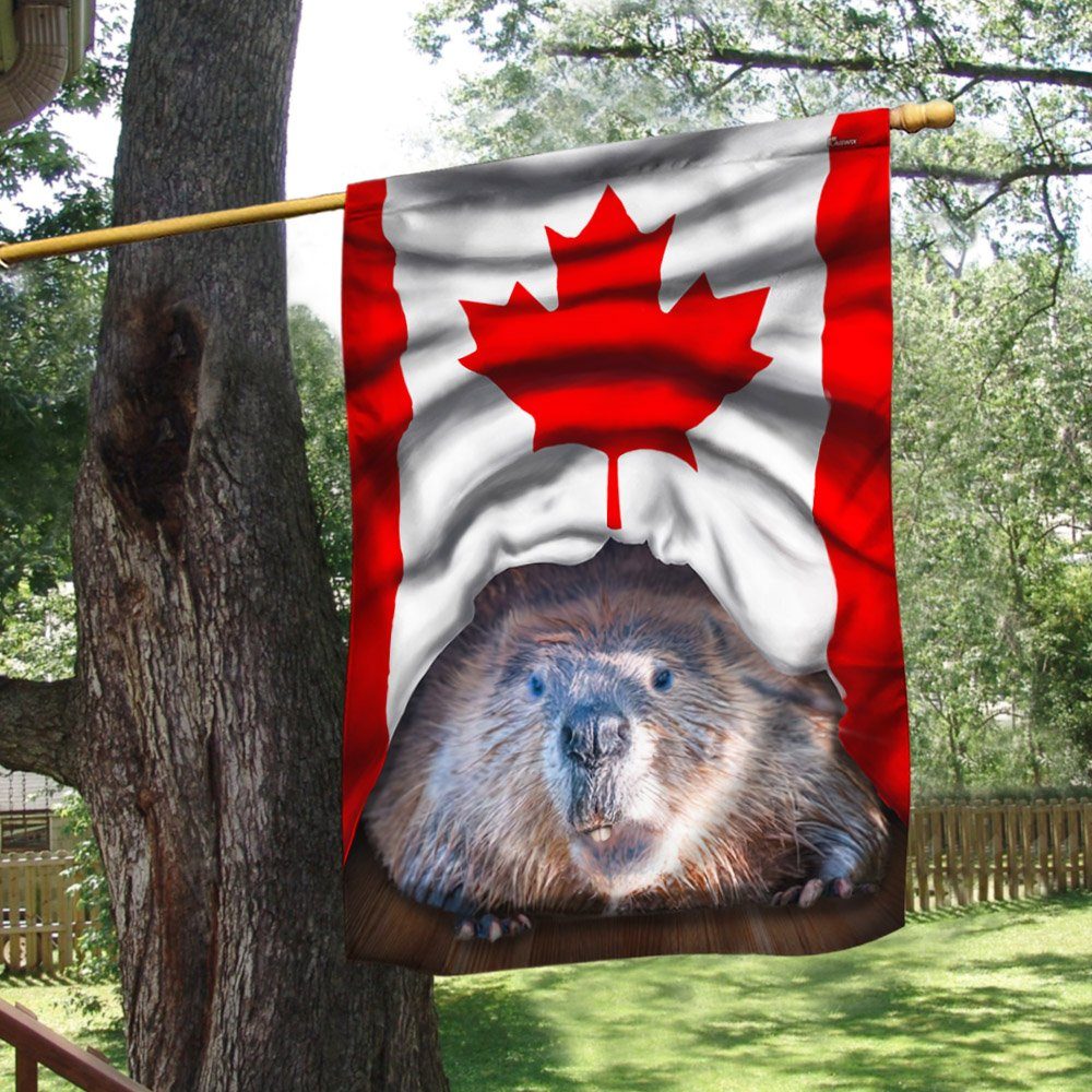 Happy Canada Day Flag. Canada’s Birthday Flag. Dominion Day Flag. Canada Beaver Flag LNT1888Fv1