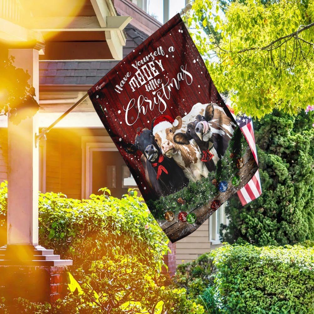 Happy Cattle Christmas Flag