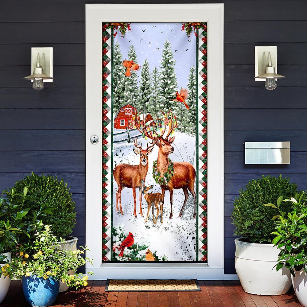 Happy Deer Family Christmas Door Cover