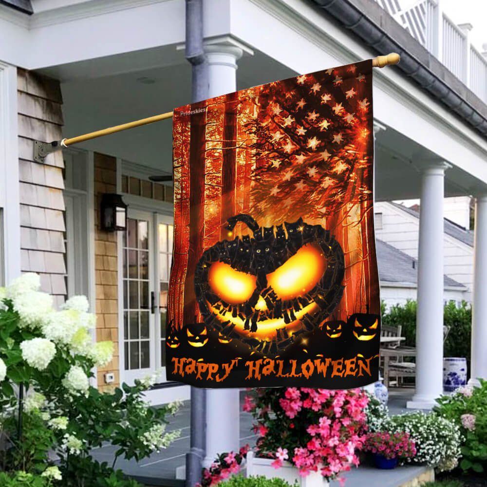 Happy Halloween. Black Cats Flag