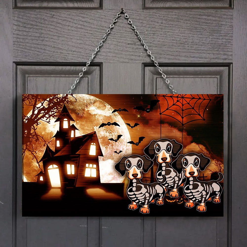 Happy Halloween Dachshund Costume Rectangle Wooden Sign QNK03WD