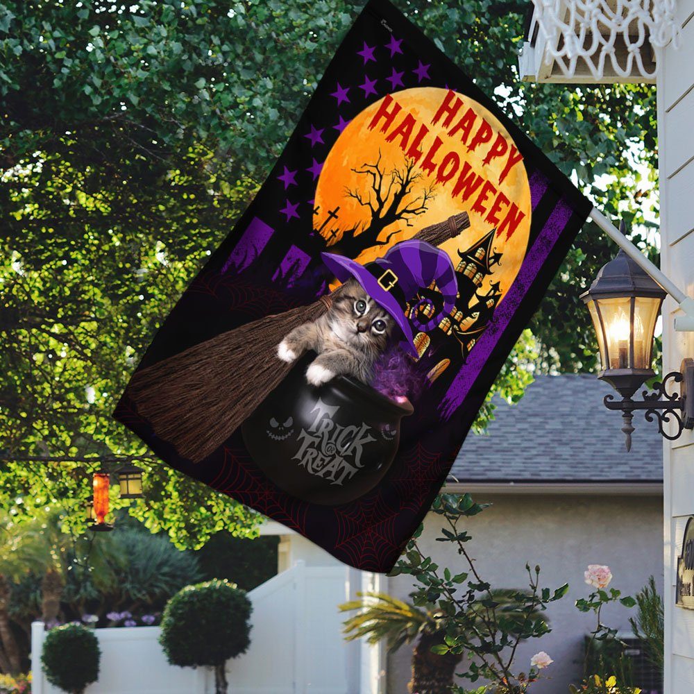 Happy Halloween Trick Or Treat Kitten Flag TRN1228F