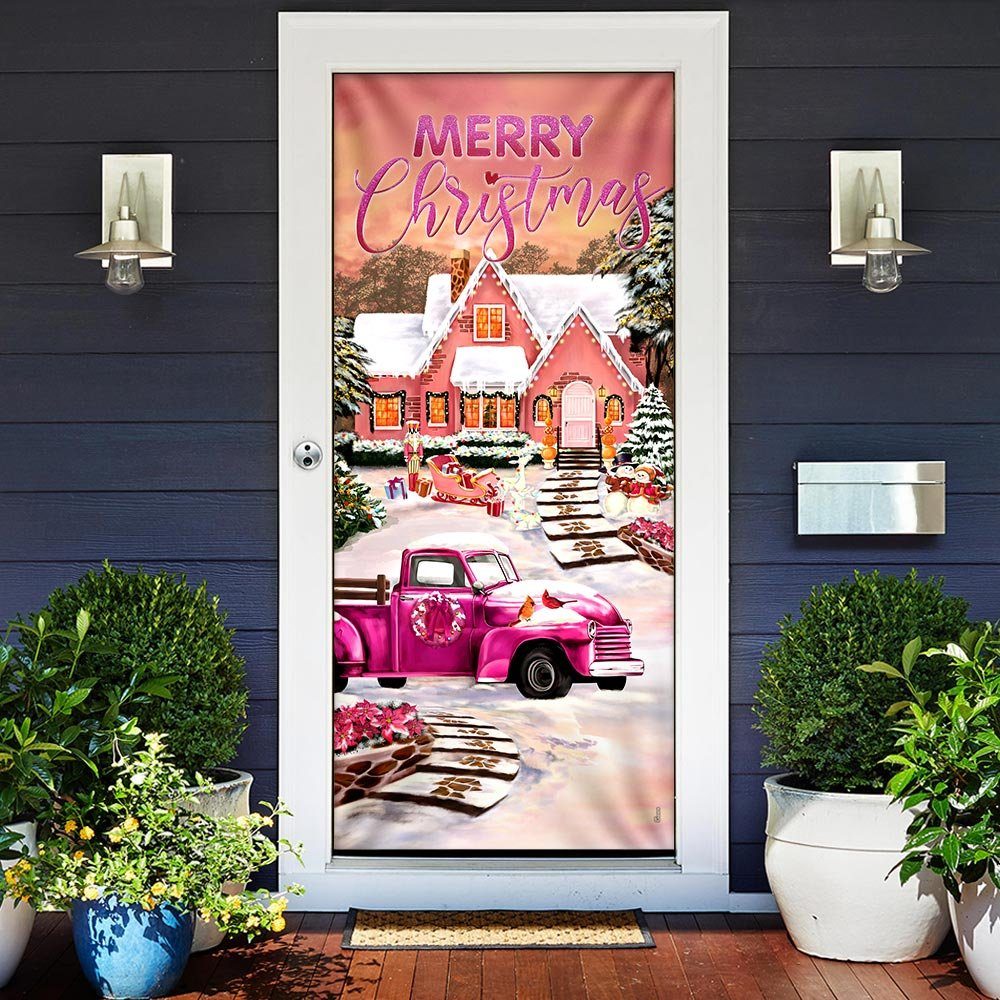 Happy Pink Christmas Door Cover