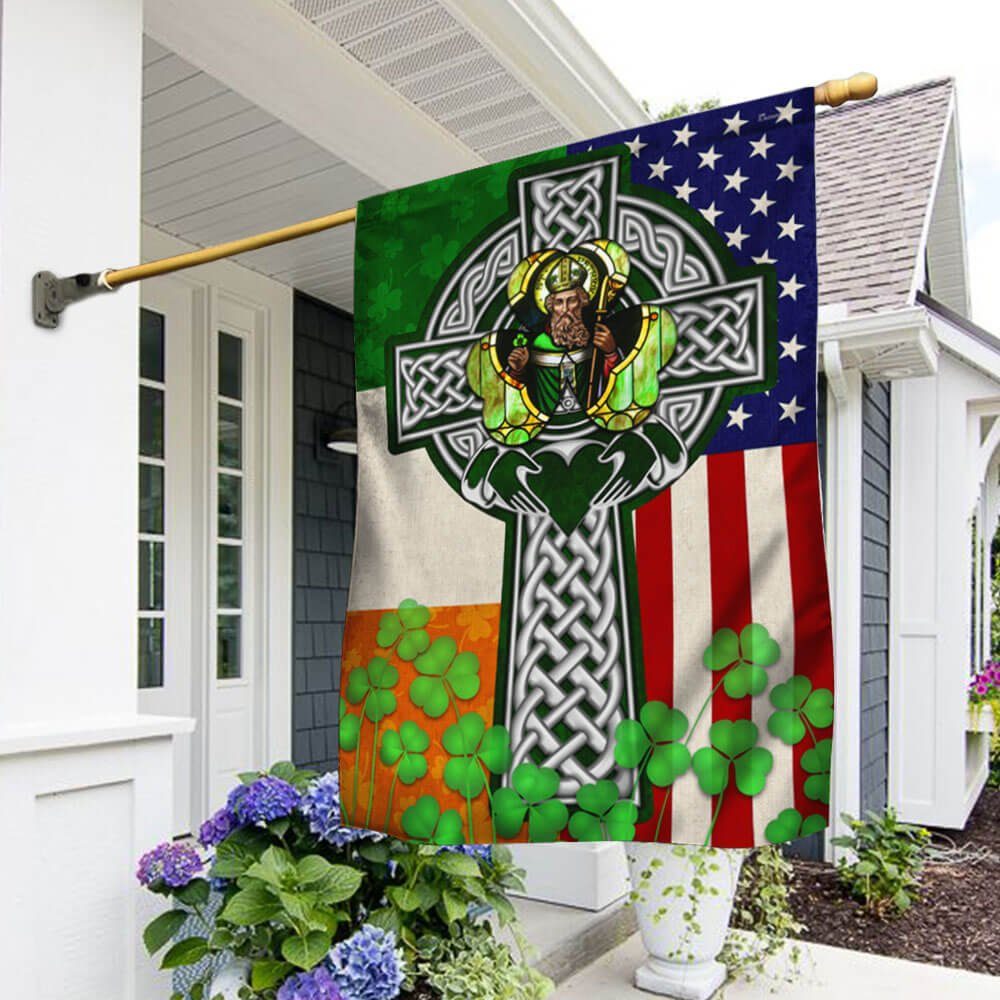 Happy Saint Patrick’s Day. Irish Celtic Christian Cross American Flag THB3706F