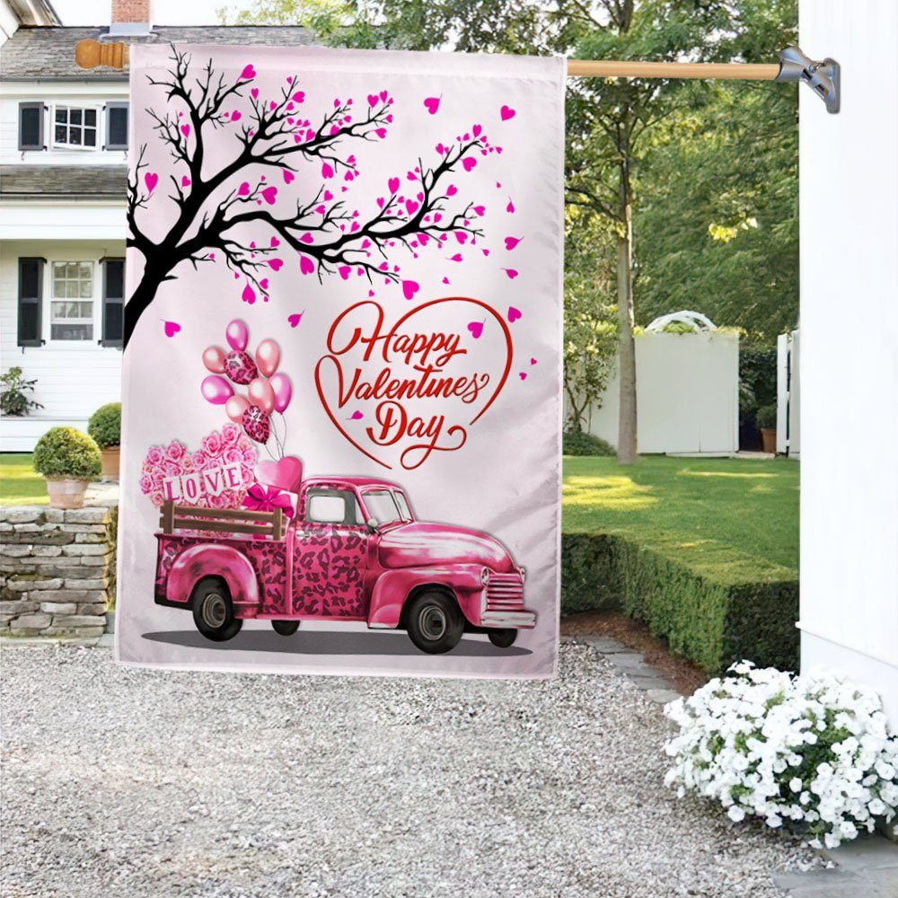 Happy Valentine's Day Flag Pink Truck Valentine Home Decor TQN841F