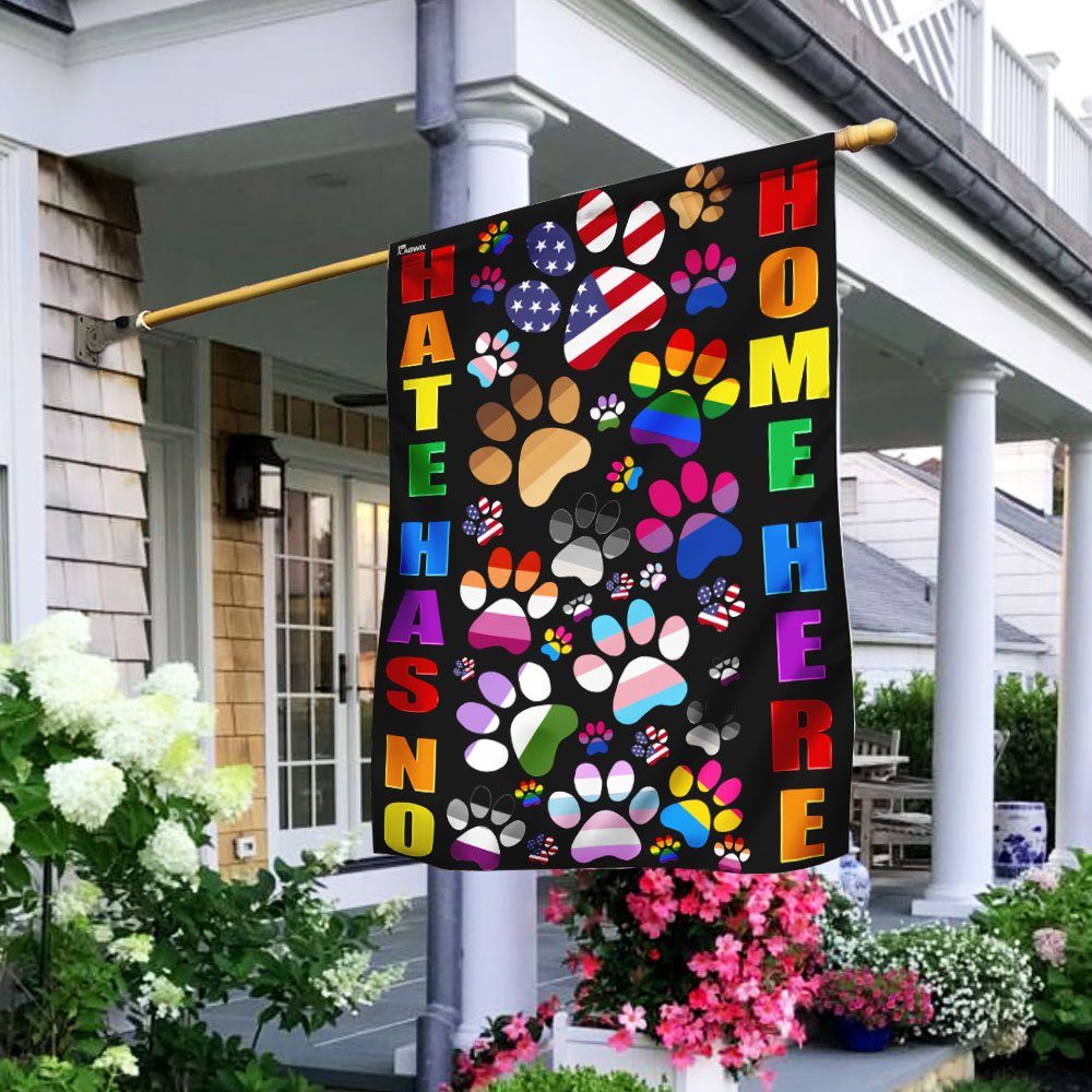 Hate Has No Home Here LGBT Cat Paws Flag