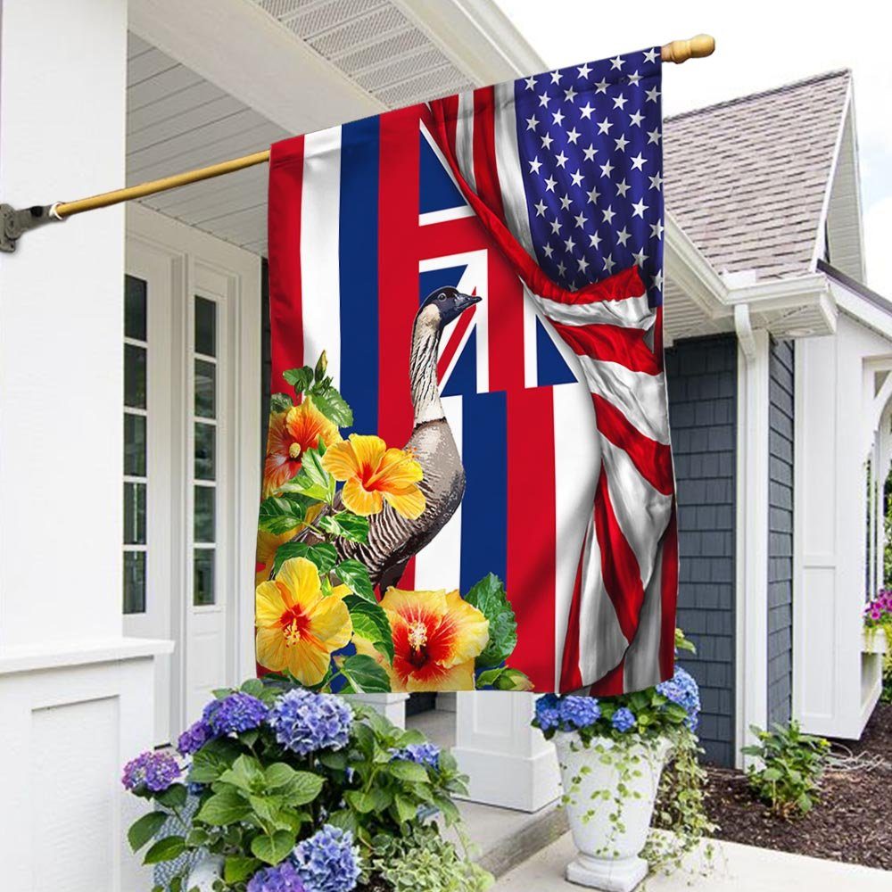 Hawaii State Hibiscus Flower and Nene, Hawaiian American Flag TPT928Fv3